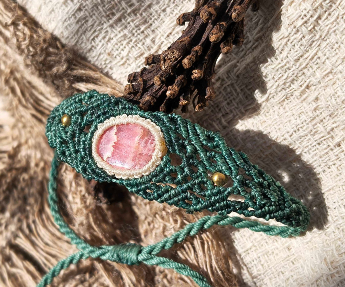 Heart stone Rhodochrosite Macrame Bracelet