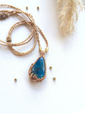 Apatite pendant necklace with adjustable brass-capped cord wearable everyday jewelry 