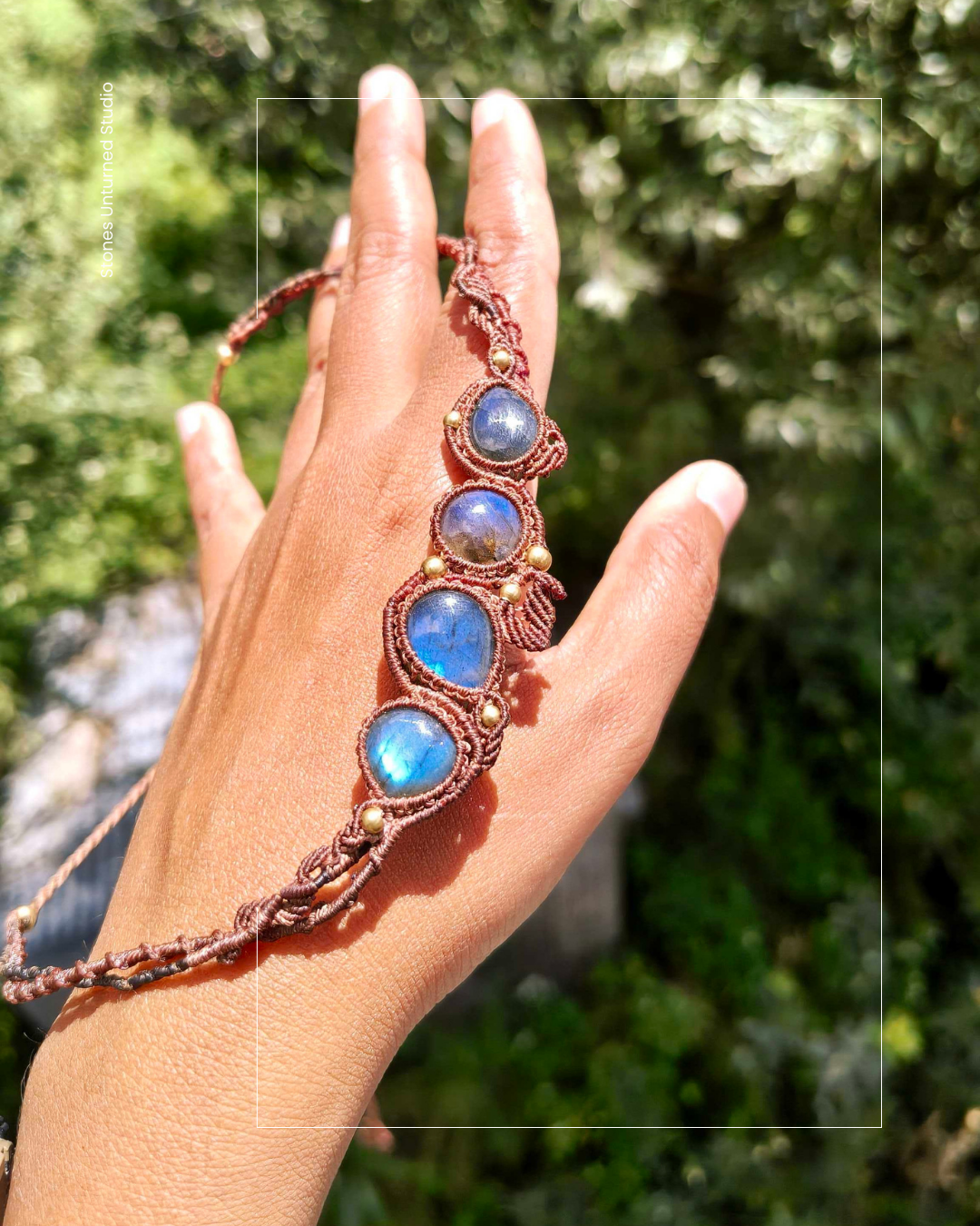 Handmade Labradorite macrame choker necklace with leaves design