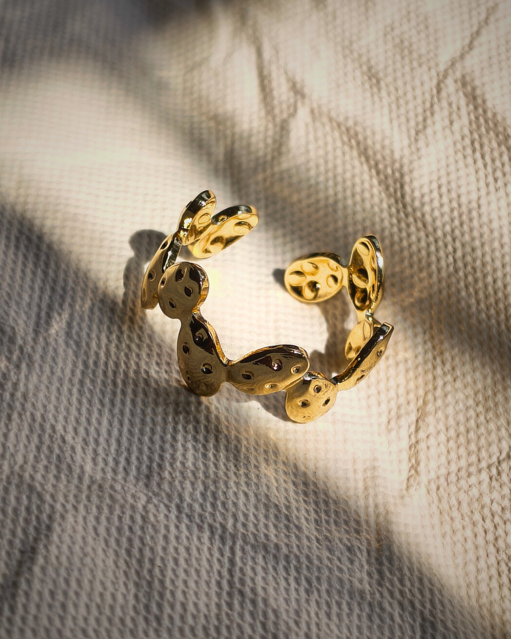 Adjustable Contemporary gold pebble design ring for women and teens