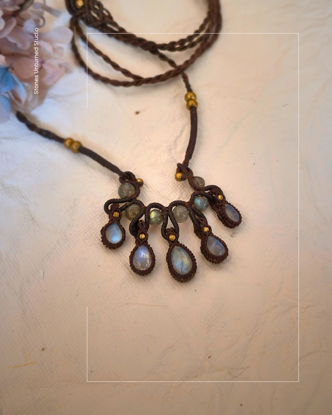 Celestial inspired moonstone dangle necklace with natural gemstones.