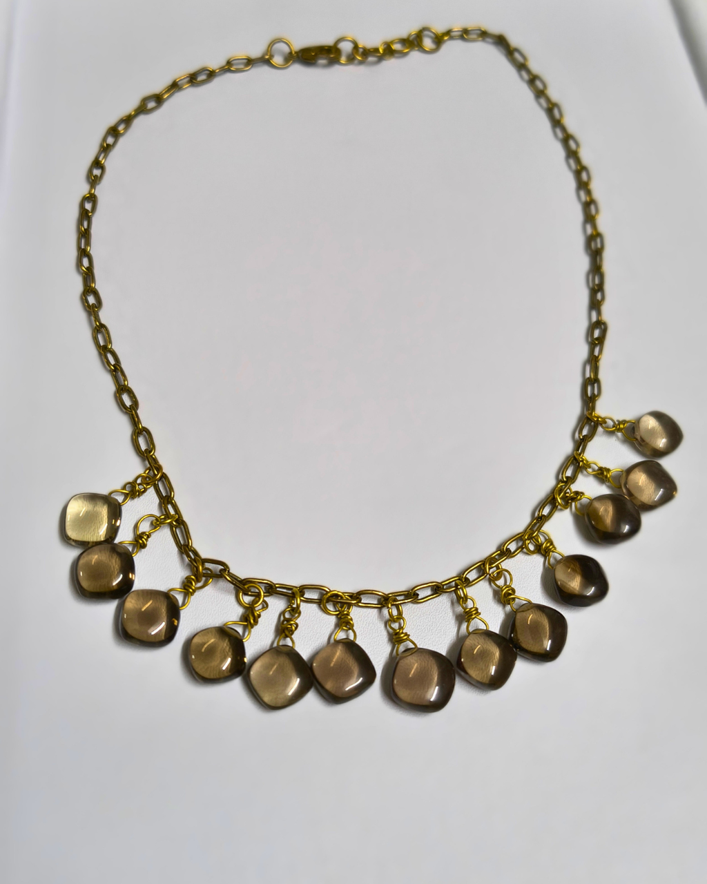 Hecate Smoky Quartz Necklace inspired by the Greek goddess of intuition, handcrafted with natural Smoky Quartz gemstones and antique brass findings.