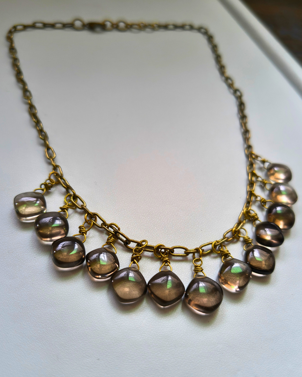 Handmade Hecate Smoky Quartz Necklace from the Inner Goddess Collection featuring thirteen natural gemstone drops.