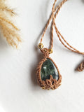 Natural seraphinite teardrop pendant necklace with lef design details